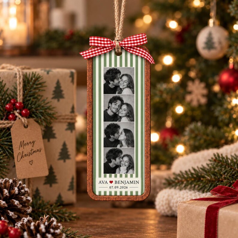 Personalized Couple Christmas Ornament, Custom Photo Wooden Ornament With Names And Date, First Christmas Together Gift
