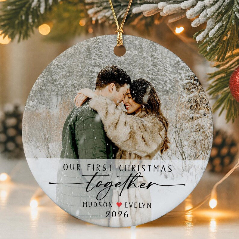 Personalized Couple Photo Ornament, Our First Christmas Together, Custom Picture Keepsake