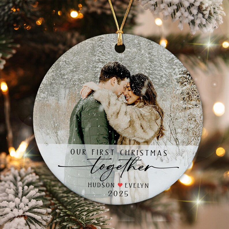 Personalized Couple Photo Ornament, Our First Christmas Together, Custom Picture Keepsake