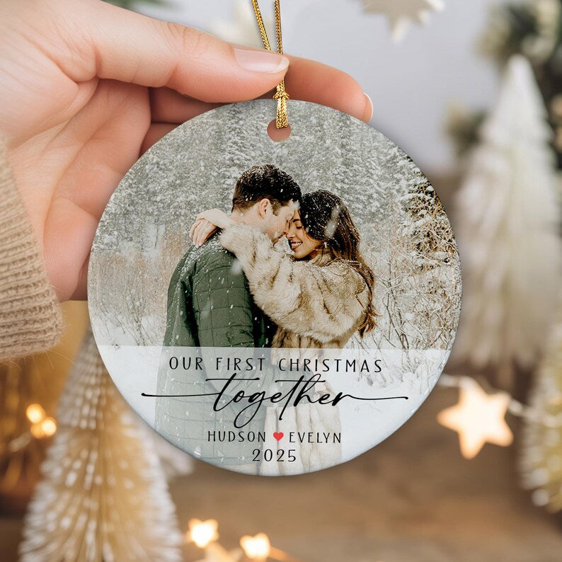 Personalized Couple Photo Ornament, Our First Christmas Together, Custom Picture Keepsake