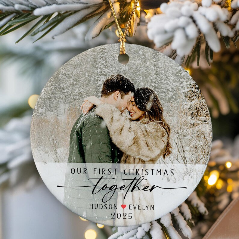 Personalized Couple Photo Ornament, Our First Christmas Together, Custom Picture Keepsake