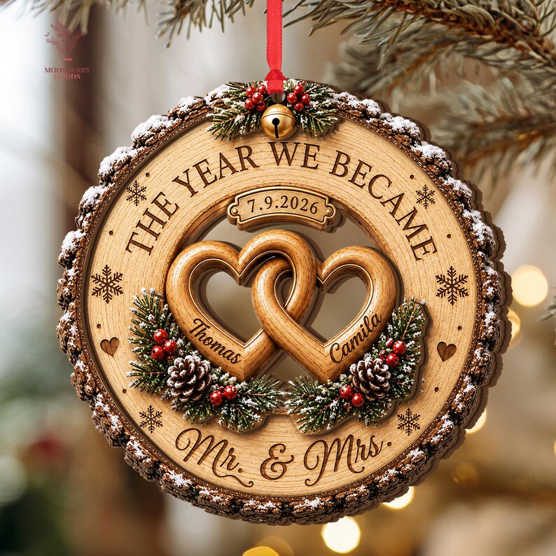 Custom Couple Wedding Anniversary Ornament, First Christmas Ornament, The Year We Became Mr Mrs Ornament
