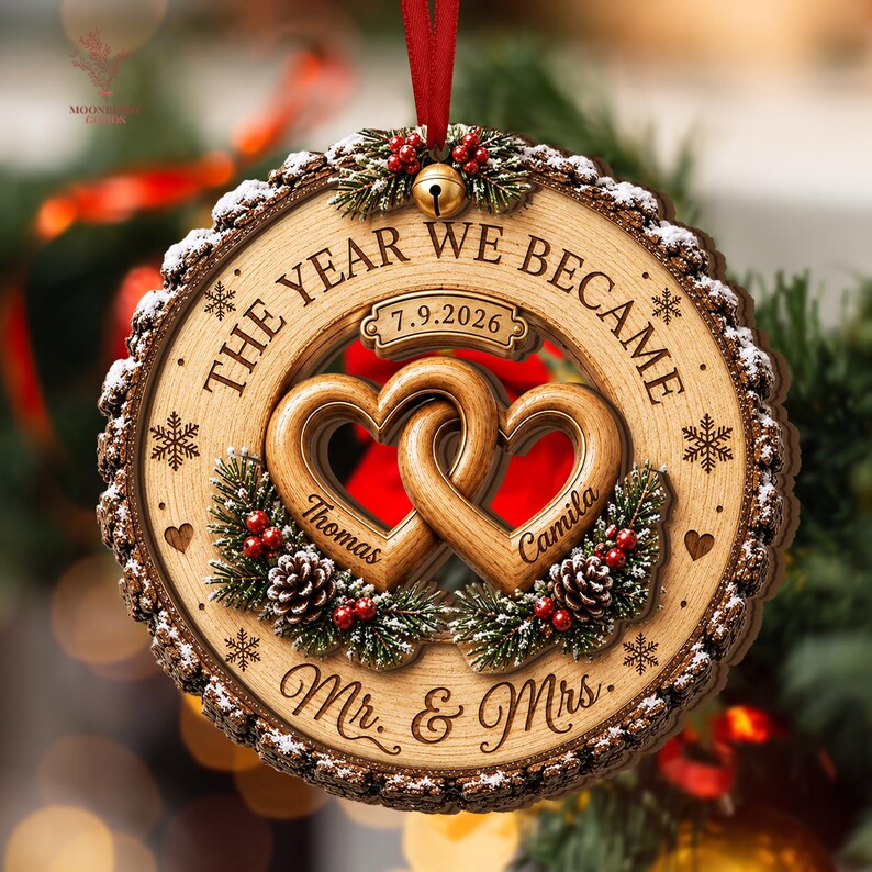 Custom Couple Wedding Anniversary Ornament, First Christmas Ornament, The Year We Became Mr Mrs Ornament