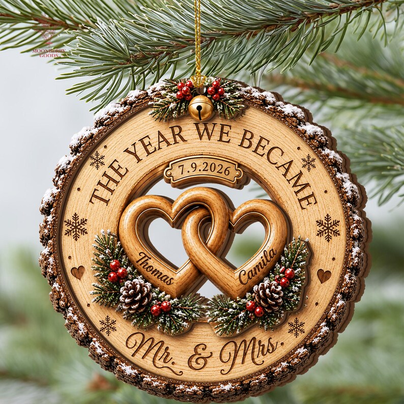 Custom Couple Wedding Anniversary Ornament, First Christmas Ornament, The Year We Became Mr Mrs Ornament