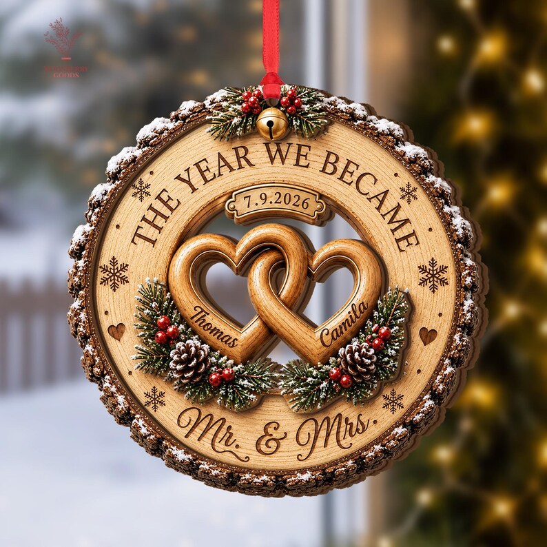 Custom Couple Wedding Anniversary Ornament, First Christmas Ornament, The Year We Became Mr Mrs Ornament