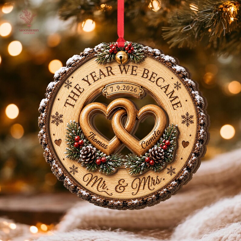 Custom Couple Wedding Anniversary Ornament, First Christmas Ornament, The Year We Became Mr Mrs Ornament
