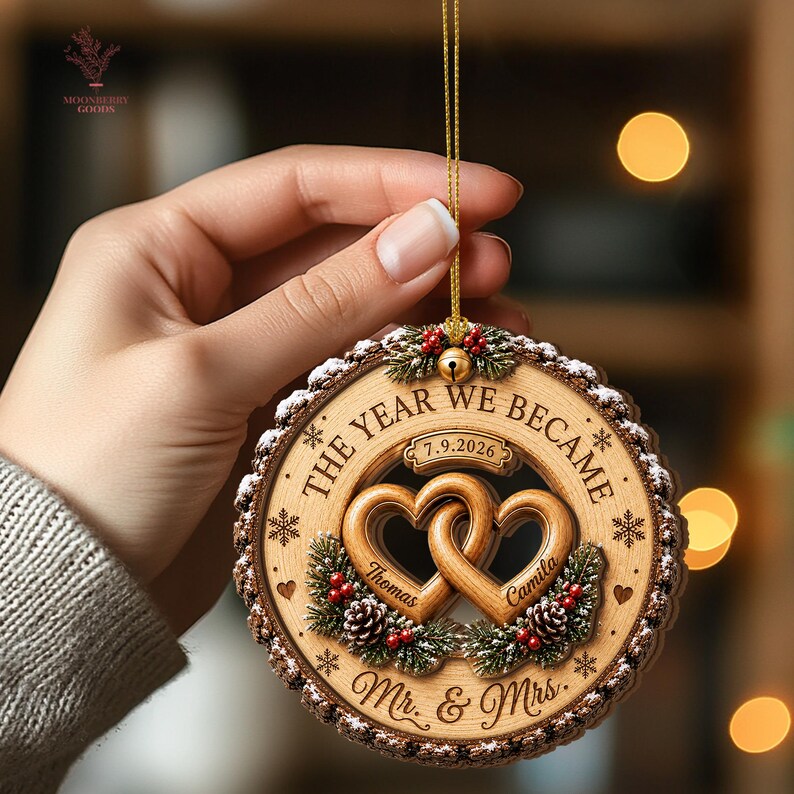 Custom Couple Wedding Anniversary Ornament, First Christmas Ornament, The Year We Became Mr Mrs Ornament