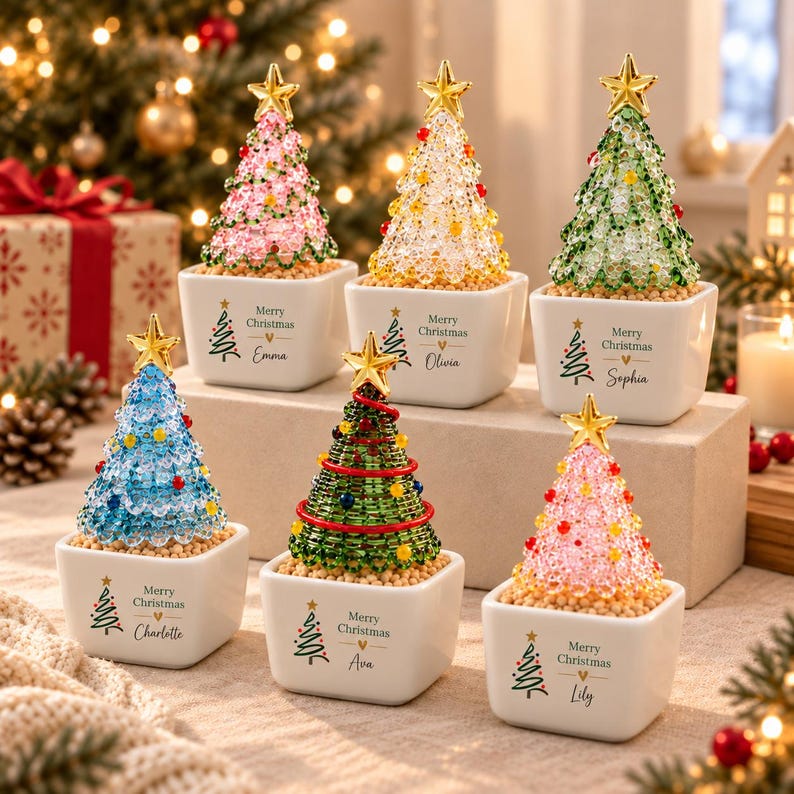 Personalized Christmas Tree Planter, Custom Glass Tree Decor, Handmade Holiday Keepsake,Christmas Gift