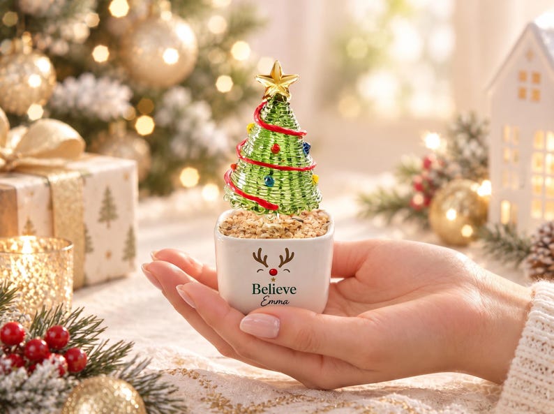 Personalized Christmas Tree Planter, Custom Glass Tree Decor, Handmade Holiday Keepsake,Christmas Gift