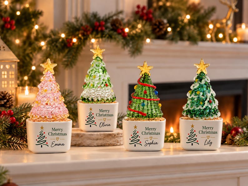 Personalized Christmas Tree Planter, Custom Glass Tree Decor, Handmade Holiday Keepsake,Christmas Gift