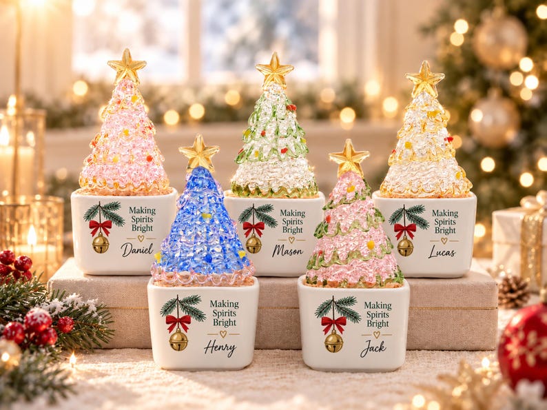 Personalized Christmas Tree Planter, Custom Glass Tree Decor, Handmade Holiday Keepsake,Christmas Gift