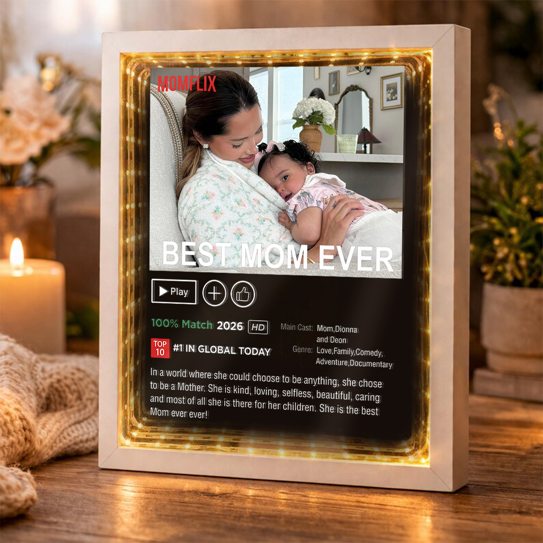 Custom Momflix Movie Photo Mirror Light box - Mother's Day Gift