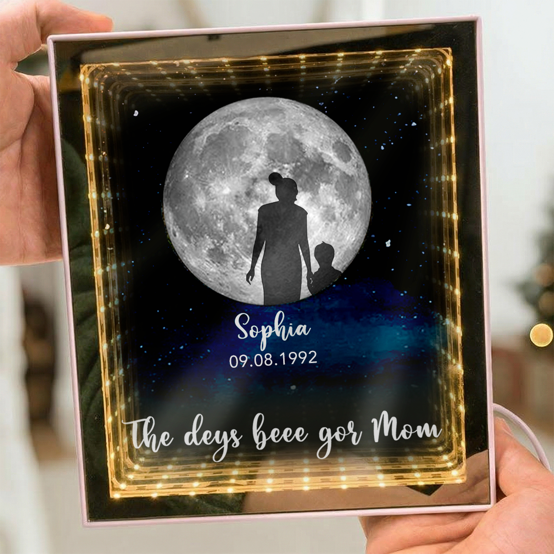 Custom Moon Phase & Mother‑Child Silhouette Mirror Light Box - Mother's Day