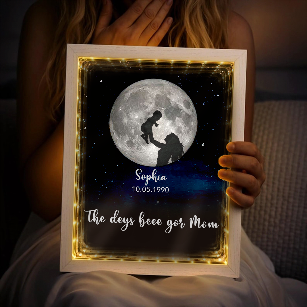 Custom Moon Phase & Mother‑Child Silhouette Mirror Light Box - Mother's Day