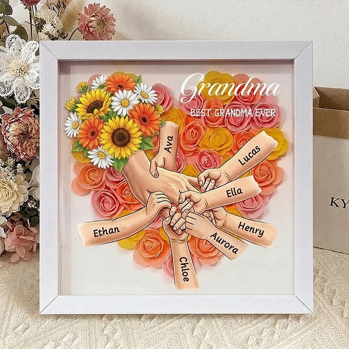 Sunflower Personalized Mom Holding Hands Memorial Shadow Box – Custom Name Remembrance Frame, Mother’s Day In Loving Memory Gift