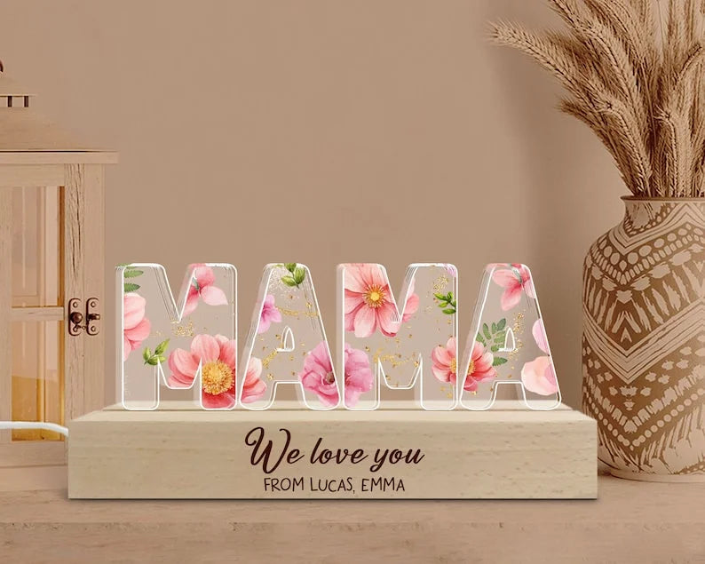 Custom Night Light Birth Flower 3D LED Light, Gift from Daughter, Mom Birthday Gift