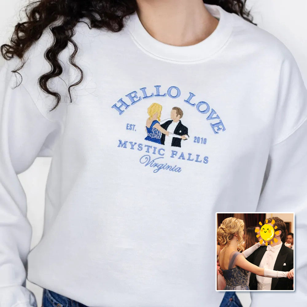 Custom Embroidered Couple Hoodie, Personalized Portrait With Your Text & Date
