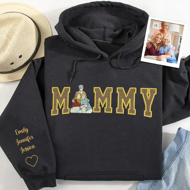 A Glittering Gift for Grandma, Personalized Portrait Sweatshirt with Embroidered Family Photo & Sparkle