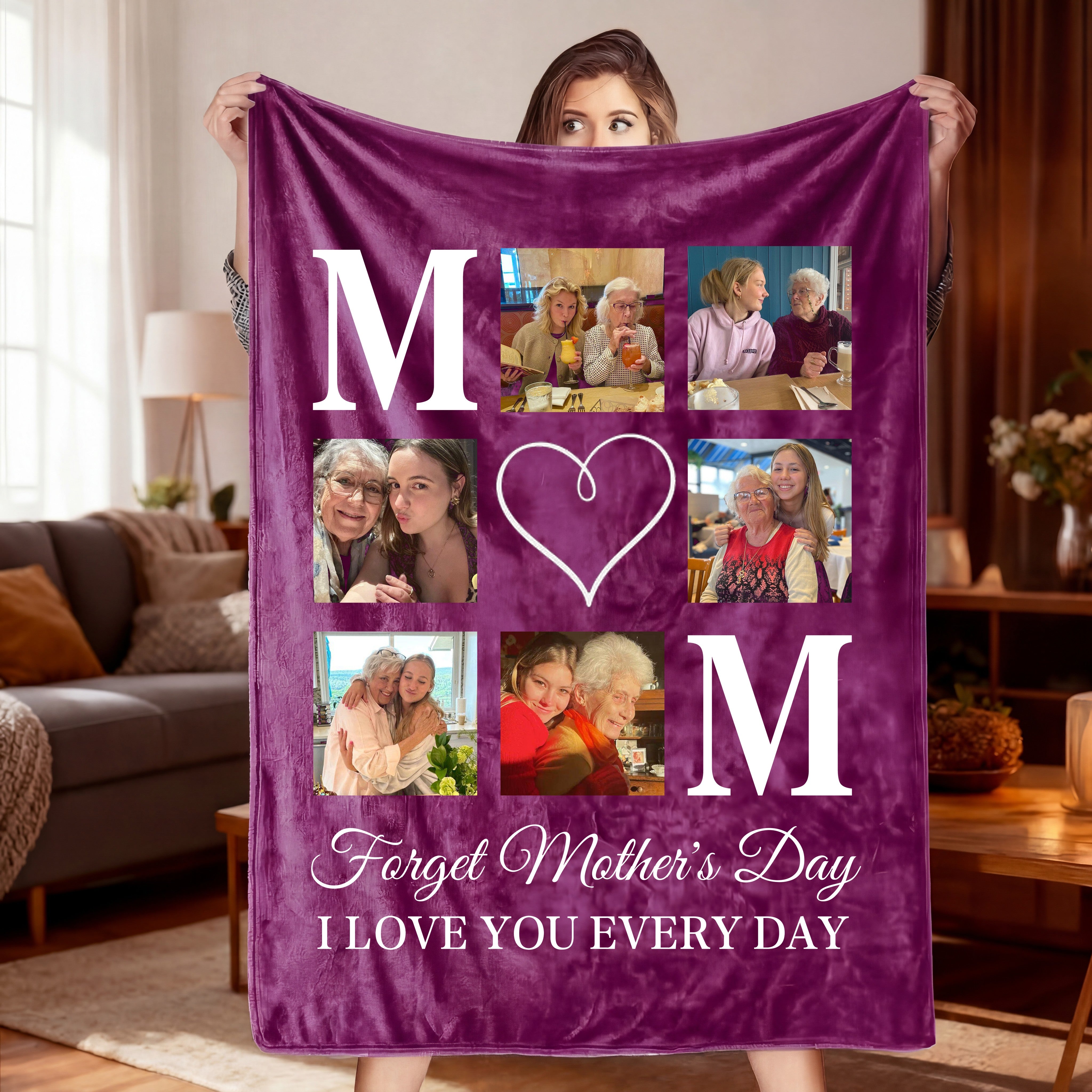 Personalized Photo Collage Blanket – Custom MOM Heart Blanket Gift for Mom | Mother’s Day Gift