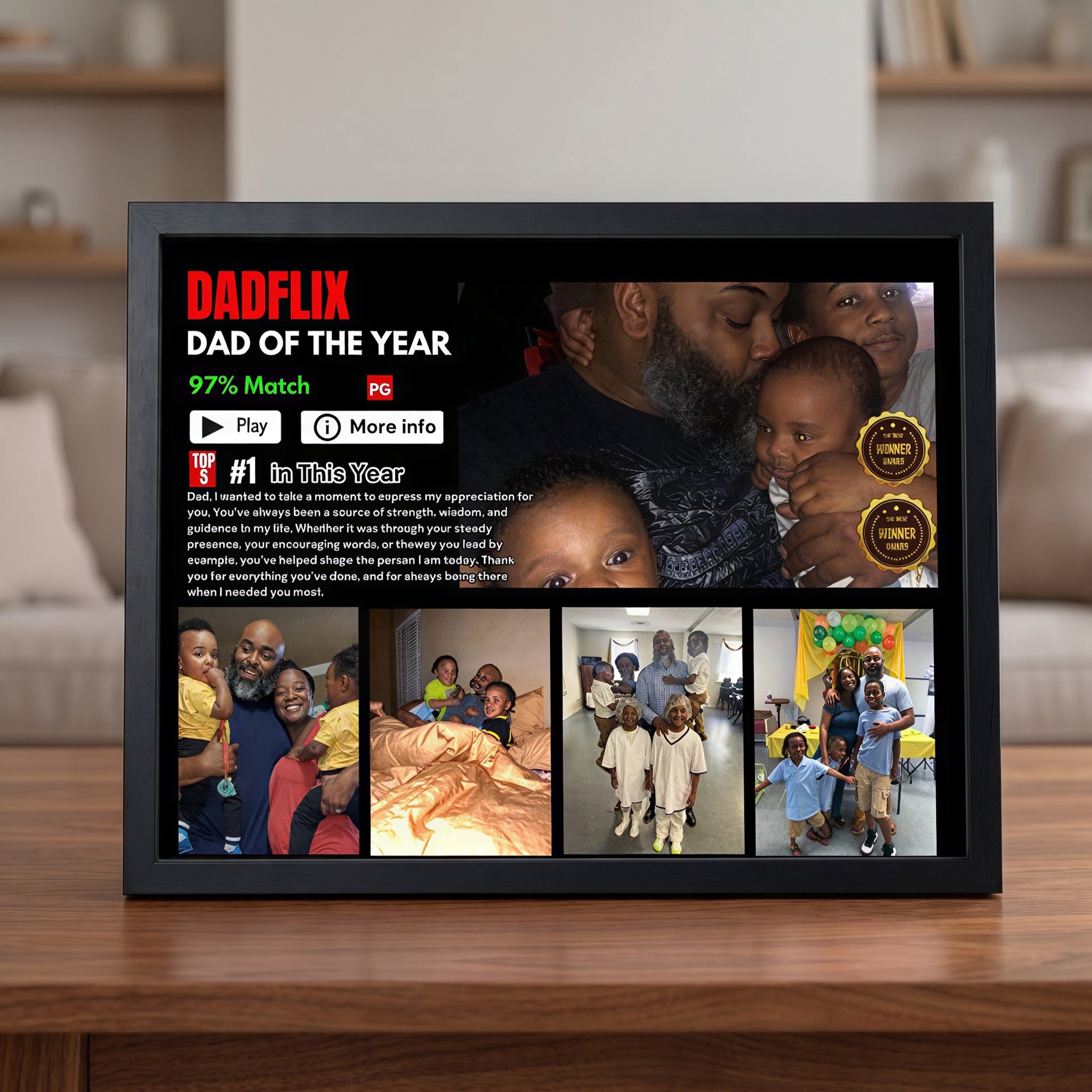 Editable Father's Day Gifts, A Fathers Love, Best Dad Ever, Dadflix Movie Photo Frame