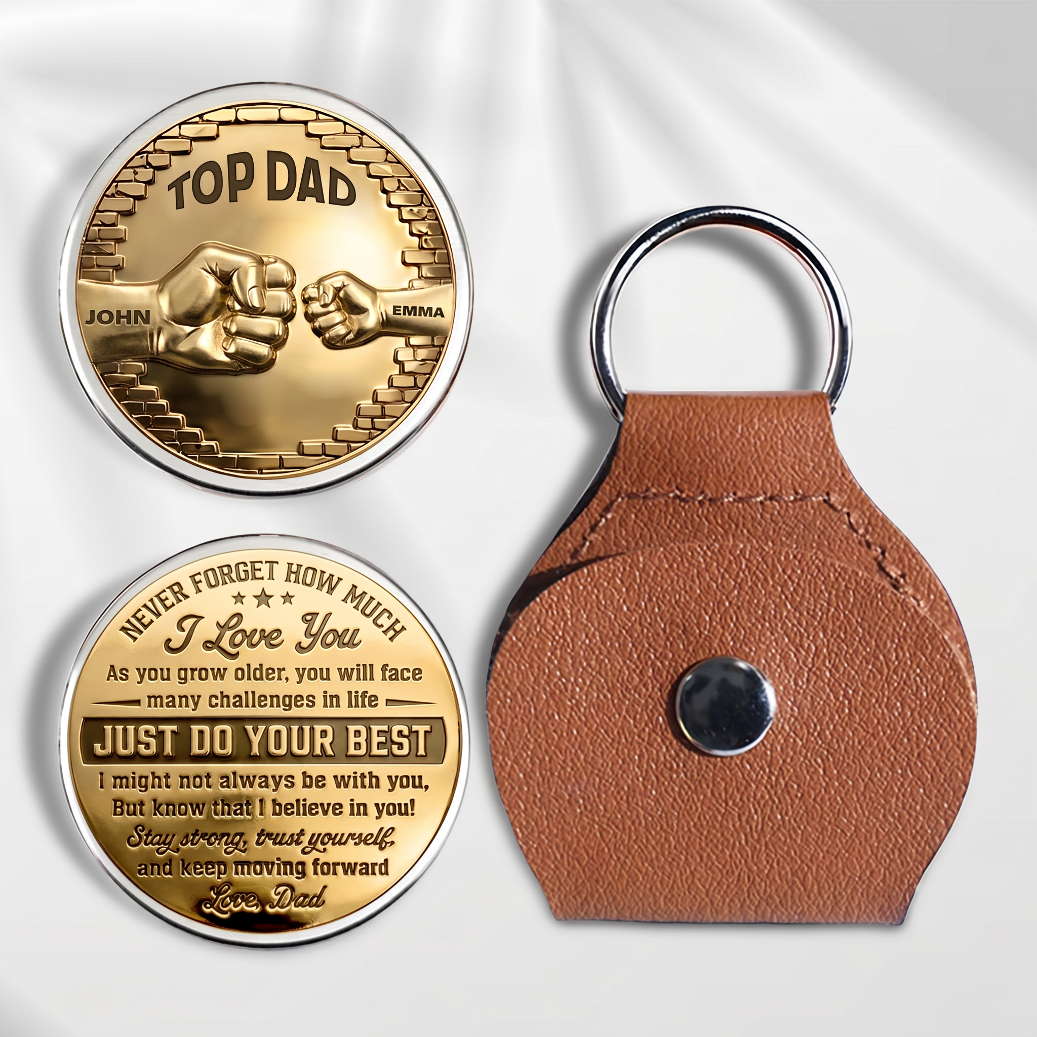 Top Dad Fist Personalized Custom Pocket Hug Coin-Father's Day Gift