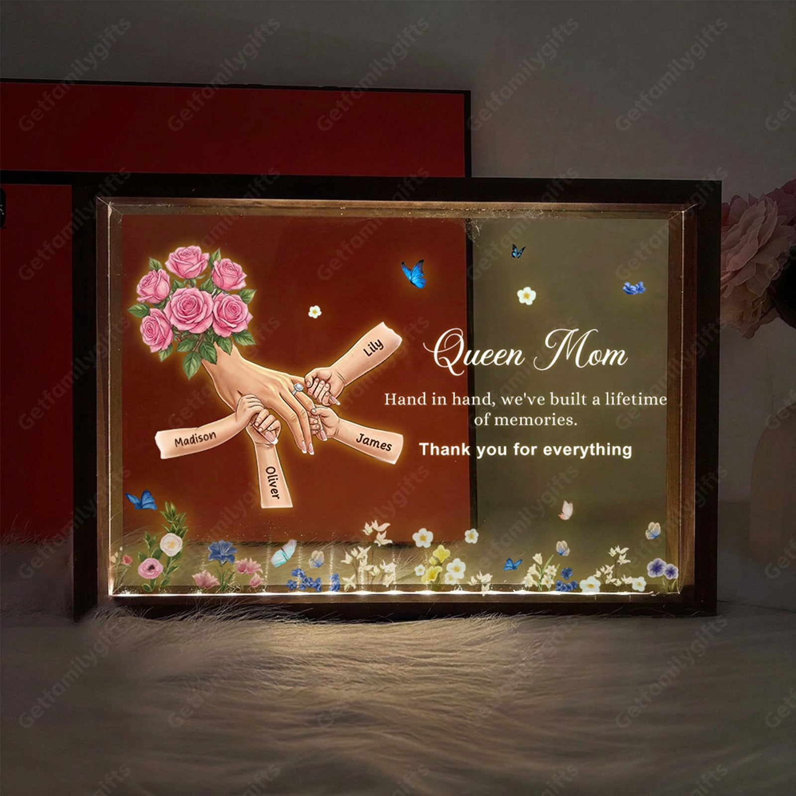 Personalized Mommy Holding Hands with Ring & Manicure Led Light Frame-Mother's Day Gift