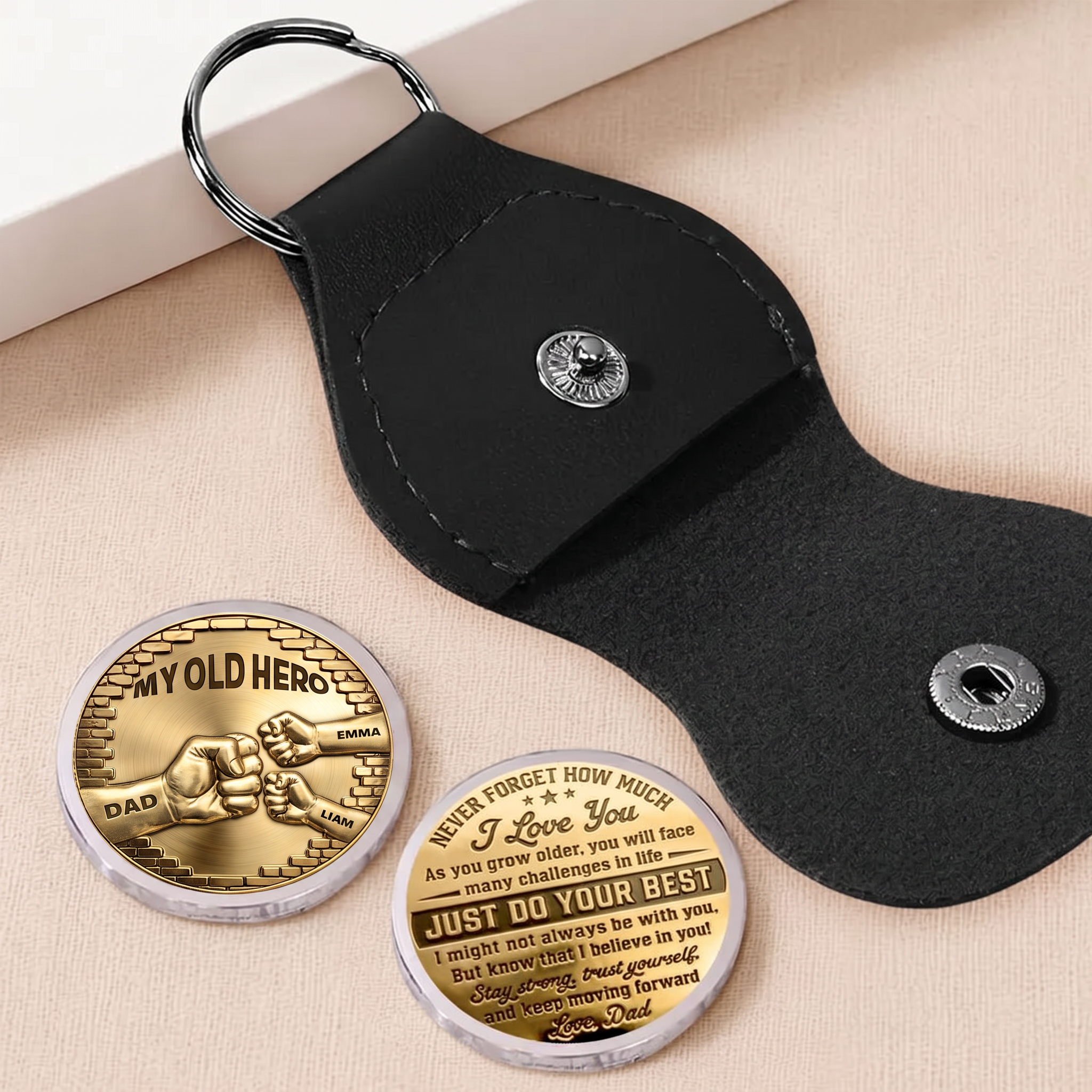 Top Dad Fist Personalized Custom Pocket Hug Coin-Father's Day Gift
