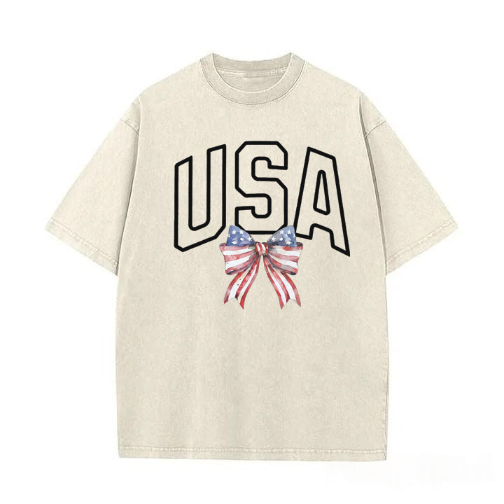 Custom 4th of July Washed Tee Personalized Text Patriotic T Shirt
