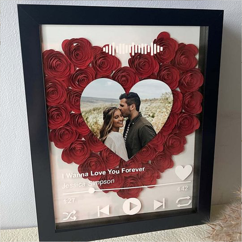 Personalized Flower Shadow Box With Couple Photo For Wedding Anniversary Valentine's Day