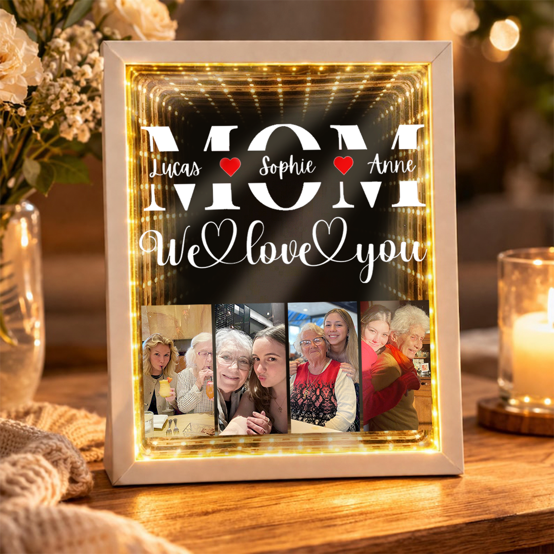 Custom "MOM, We Love You" Photo Mirror Lightbox (Personalizable with Child's Name) — The Perfect Mother's Day Gift