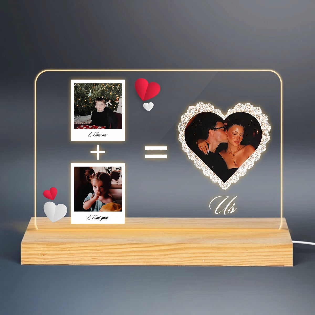 Personalized Mini You Mini Me Us Acrylic LED Night Light — Couple Childhood Photos & Current Portrait Gift