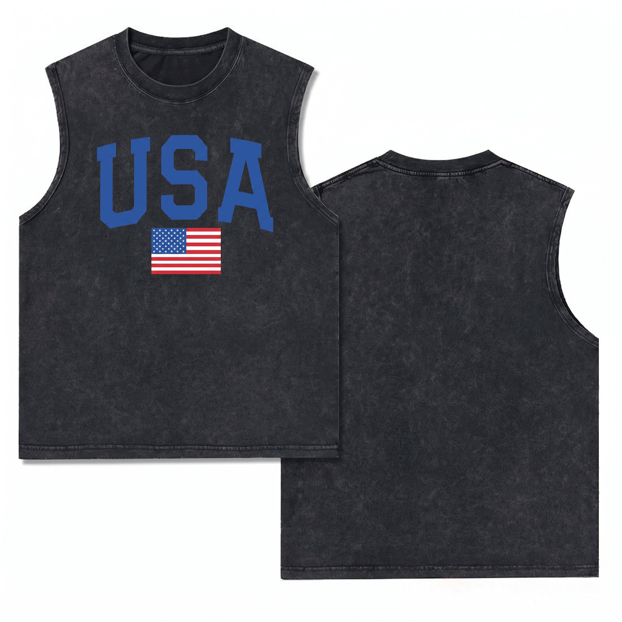 Washed USA Patriotic Tank with Custom Back Text Personalized 4th of July Top