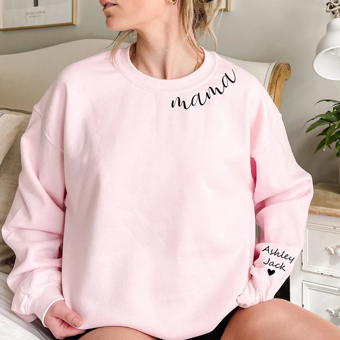 Custom Mama Sweatshirt with Children Name on Sleeve