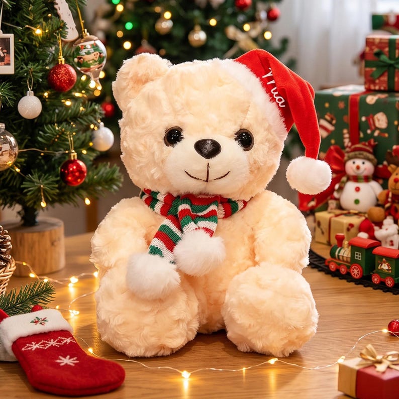 Personalized Christmas Teddy Bear Plush – Custom Name Gift for Couples & Loved Ones