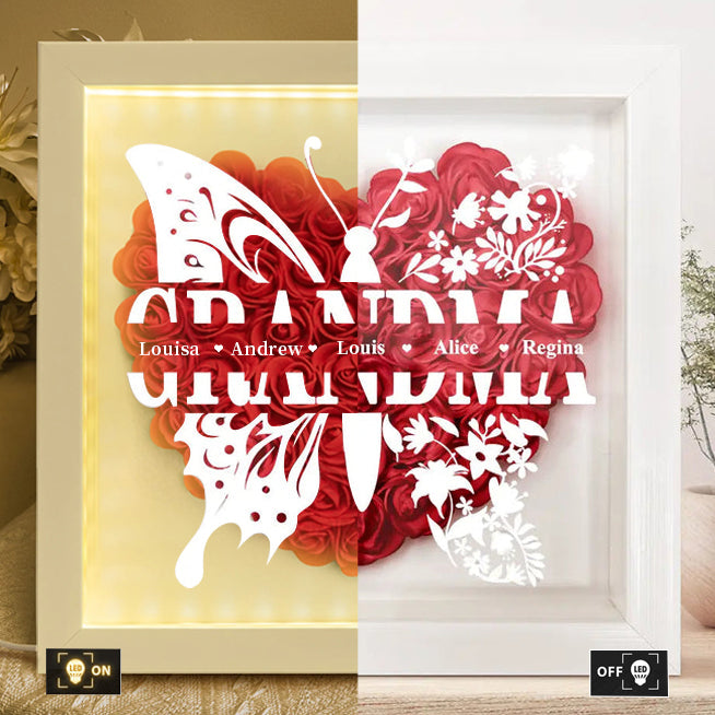 Personalized Mom Grandma Nana Butterfly Flower Shadow Box
