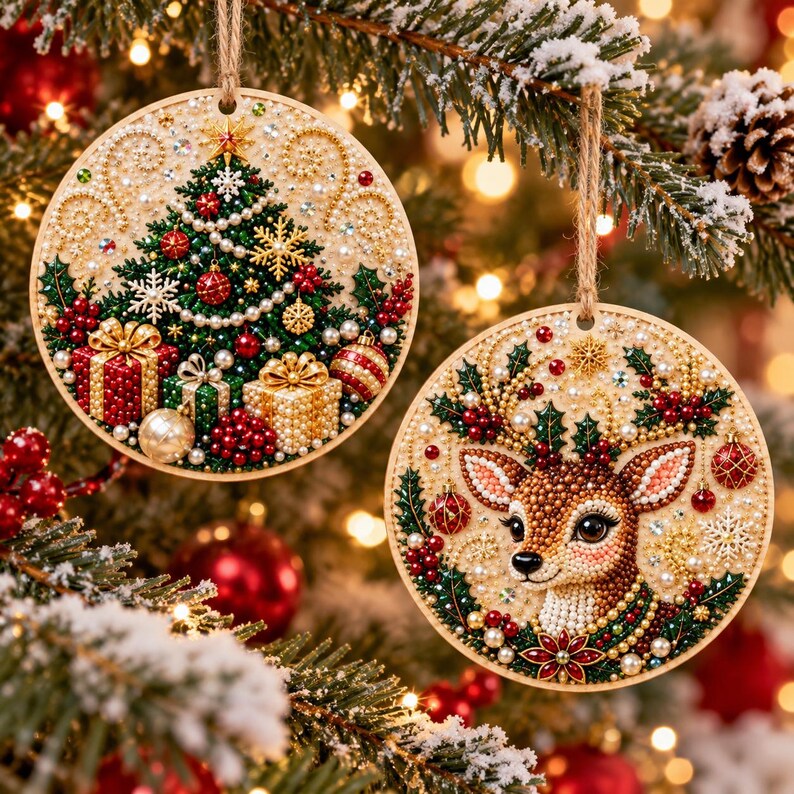 DIY Christmas Pearl Art Ornament Kit-Handmade Beaded Christmas Tree Decorations, Holiday Craft Set for Family & Couples