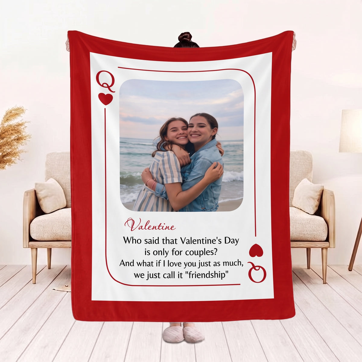 Custom Playing Card Blanket — Personalized Photo & Text Blanket, Poker Card Style Couple Gift