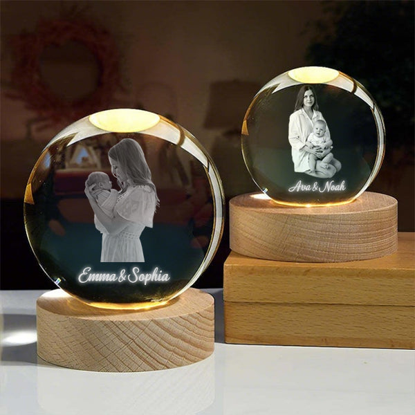 Customized Mother-Child Photo Crystal Ball Night Light, Freeze The Baby's First Day In The Mother's World