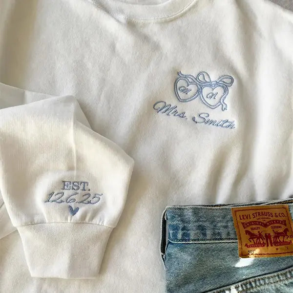 Personalized Bride Embroidered Sweatshirt for Future Mrs. with Custom Last Name & Wedding Date
