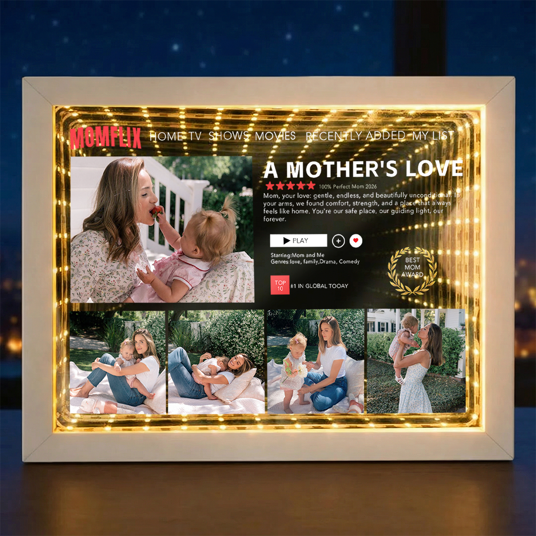 Custom MOMFLIX Movie Photos Infinity Mirror Light Box- Gift for Mother