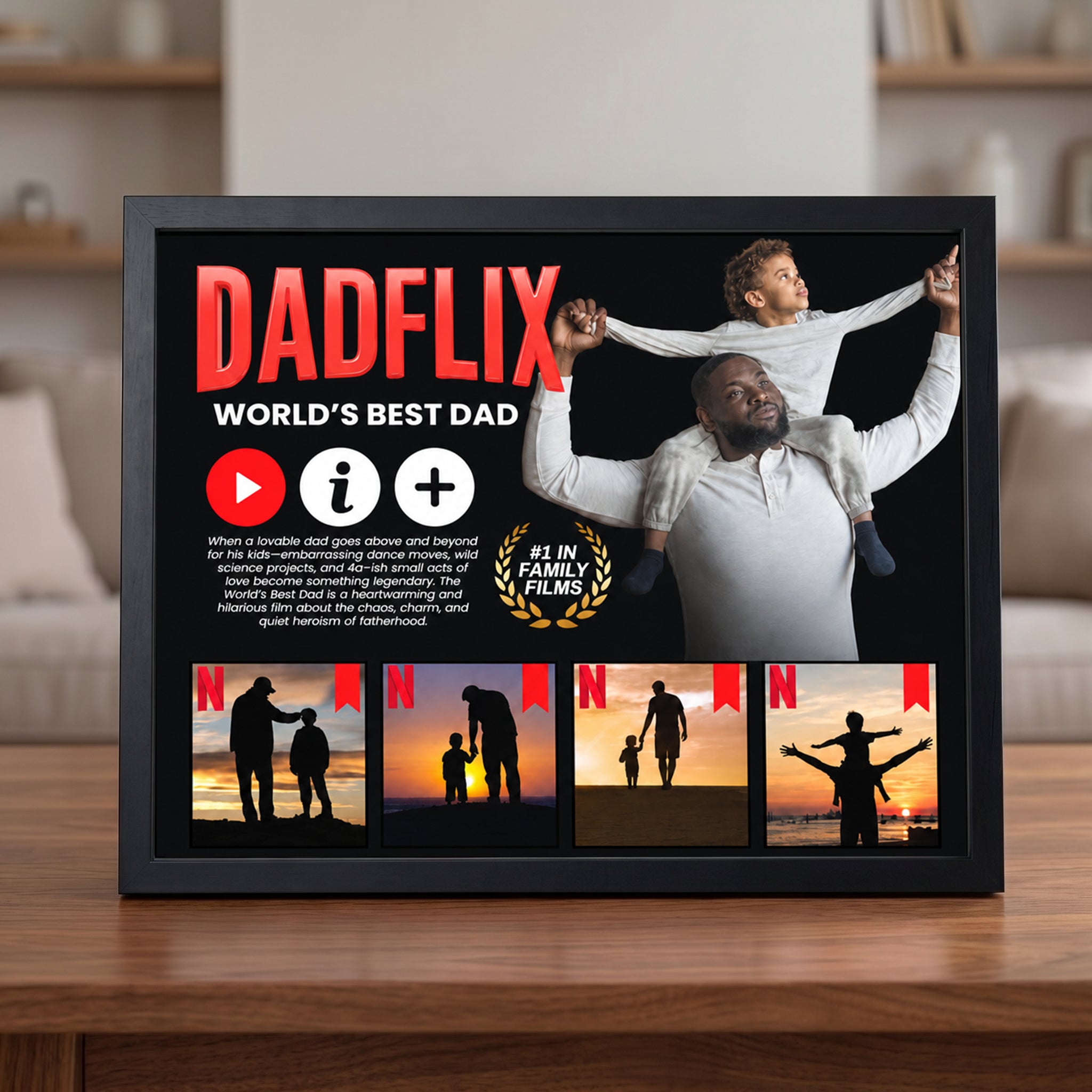 Personalized Dadflix Movie Frame – Bold Opening Scene with Custom Photos – Father’s Day Gift
