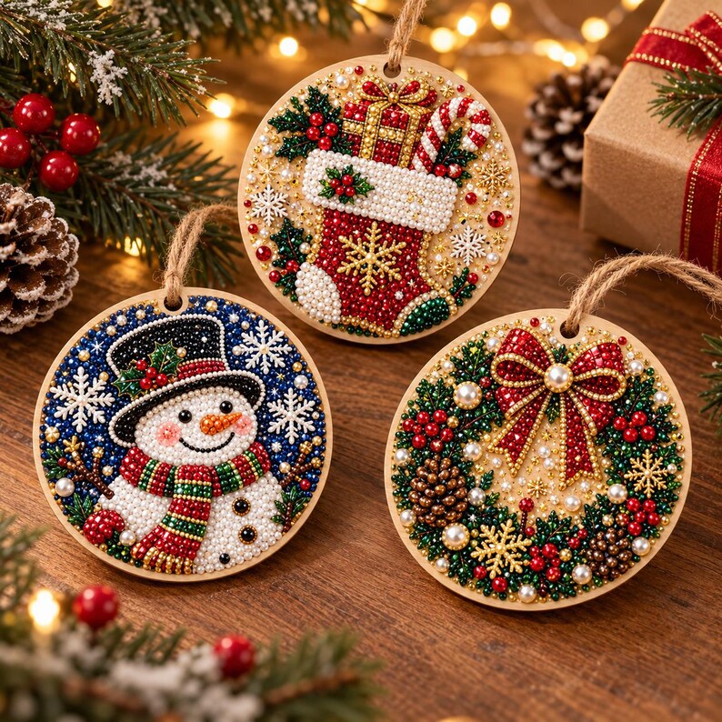 DIY Christmas Pearl Art Ornament Kit-Handmade Beaded Christmas Tree Decorations, Holiday Craft Set for Family & Couples