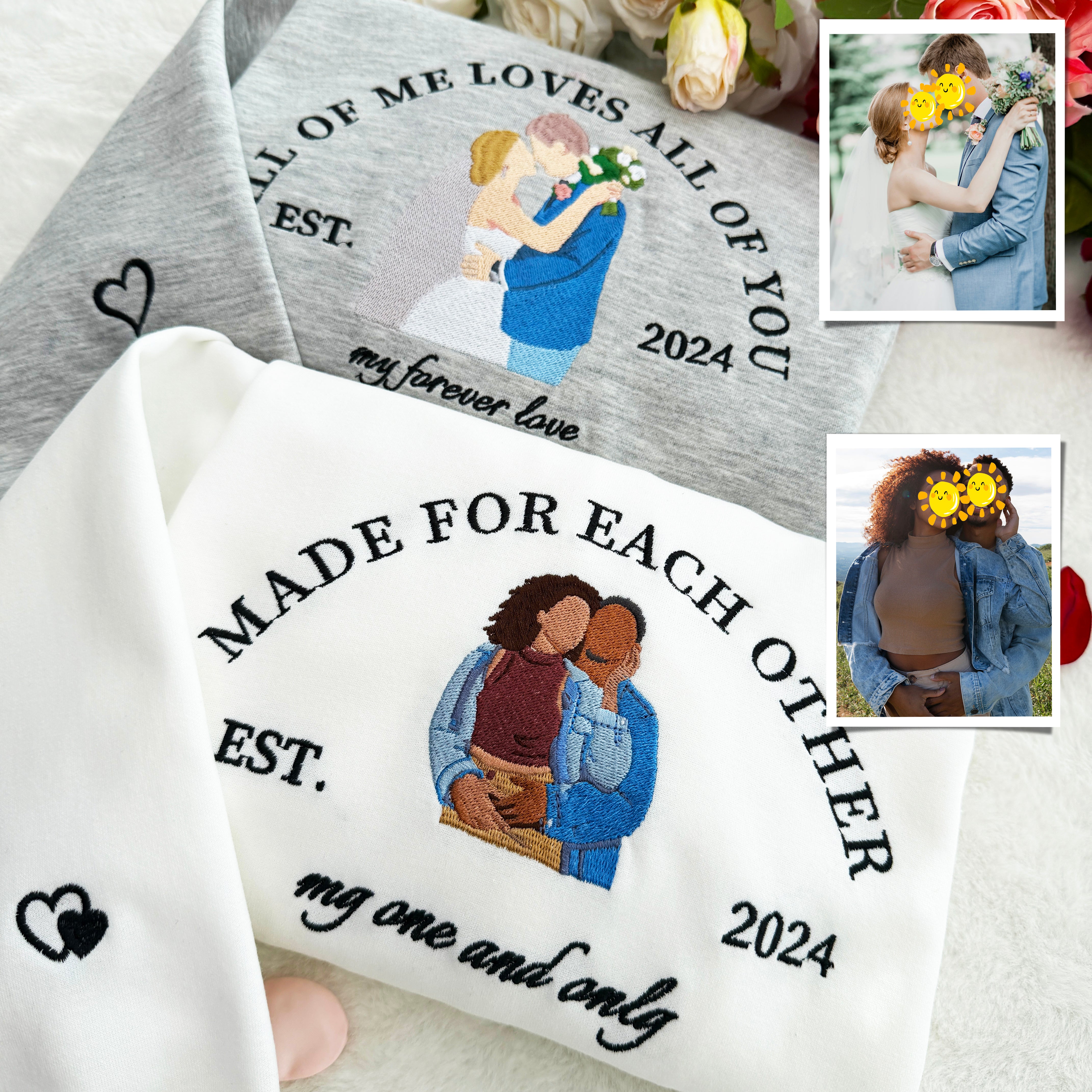 Personalized Embroidered Couple Sweatshirt With Custom Text & Date