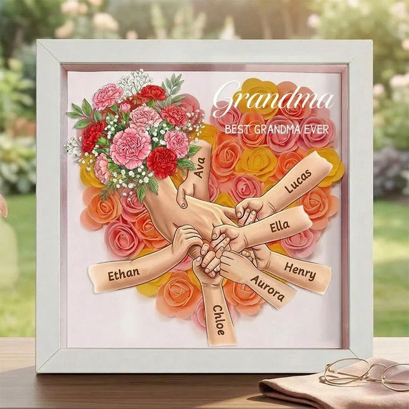 Carnation Personalized Mom Holding Hands Memorial Shadow Box – Custom Name Remembrance Frame, Mother’s Day In Loving Memory Gift