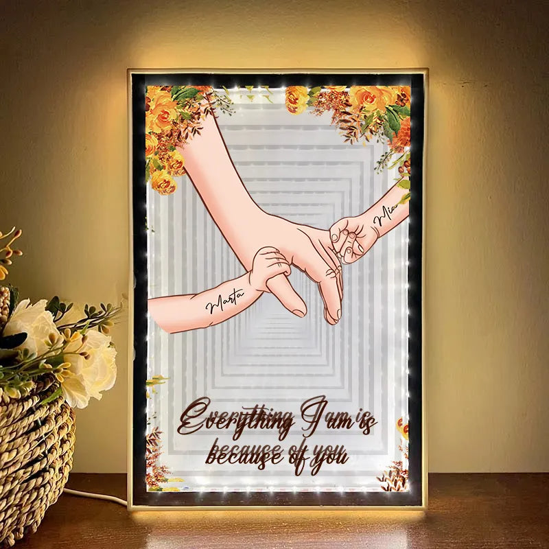 3D Mom Everything We Are Is Because Of You - Personalized Mirror Frame Light Box (Customized free)
