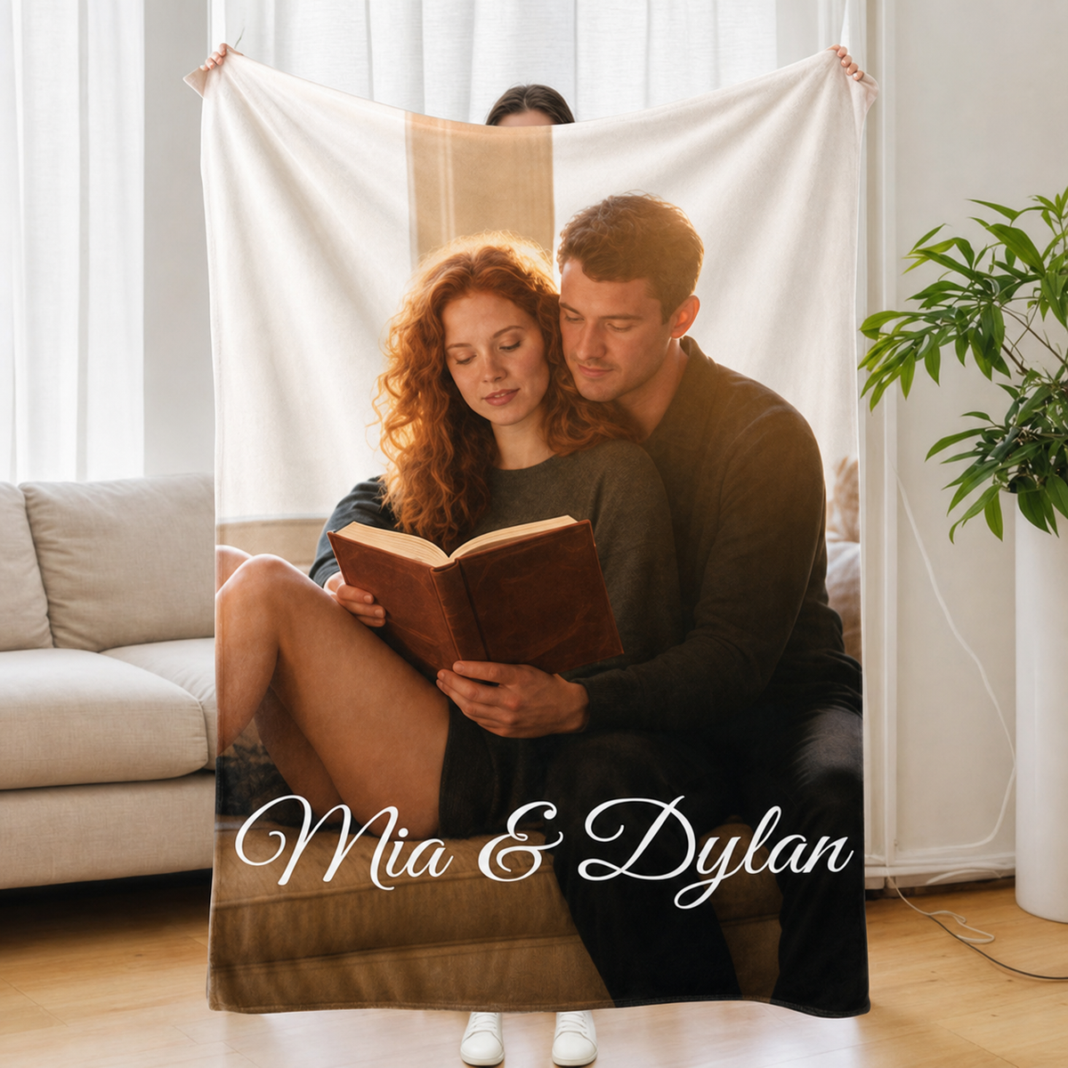 Personalized Photo Throw Blanket with Custom Names for Him & Her