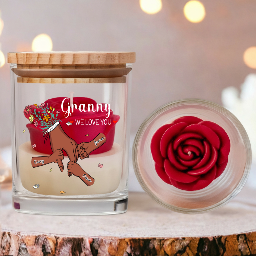 Personalized Floral Soy Wax Candle – Family Hands Design Gift for Mom, Mother’s Day Special