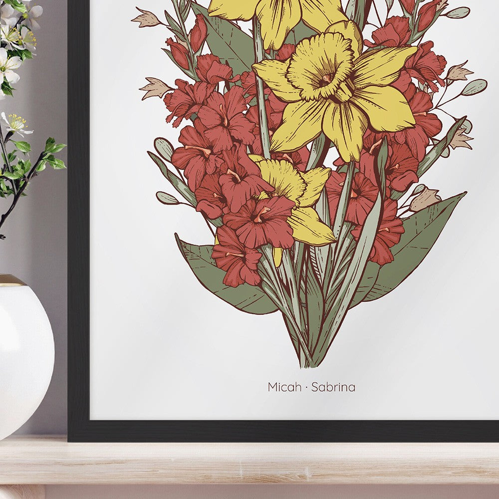 Custom Grandma's Garden Birth Flower Bouquet Art Print For Mother's Day