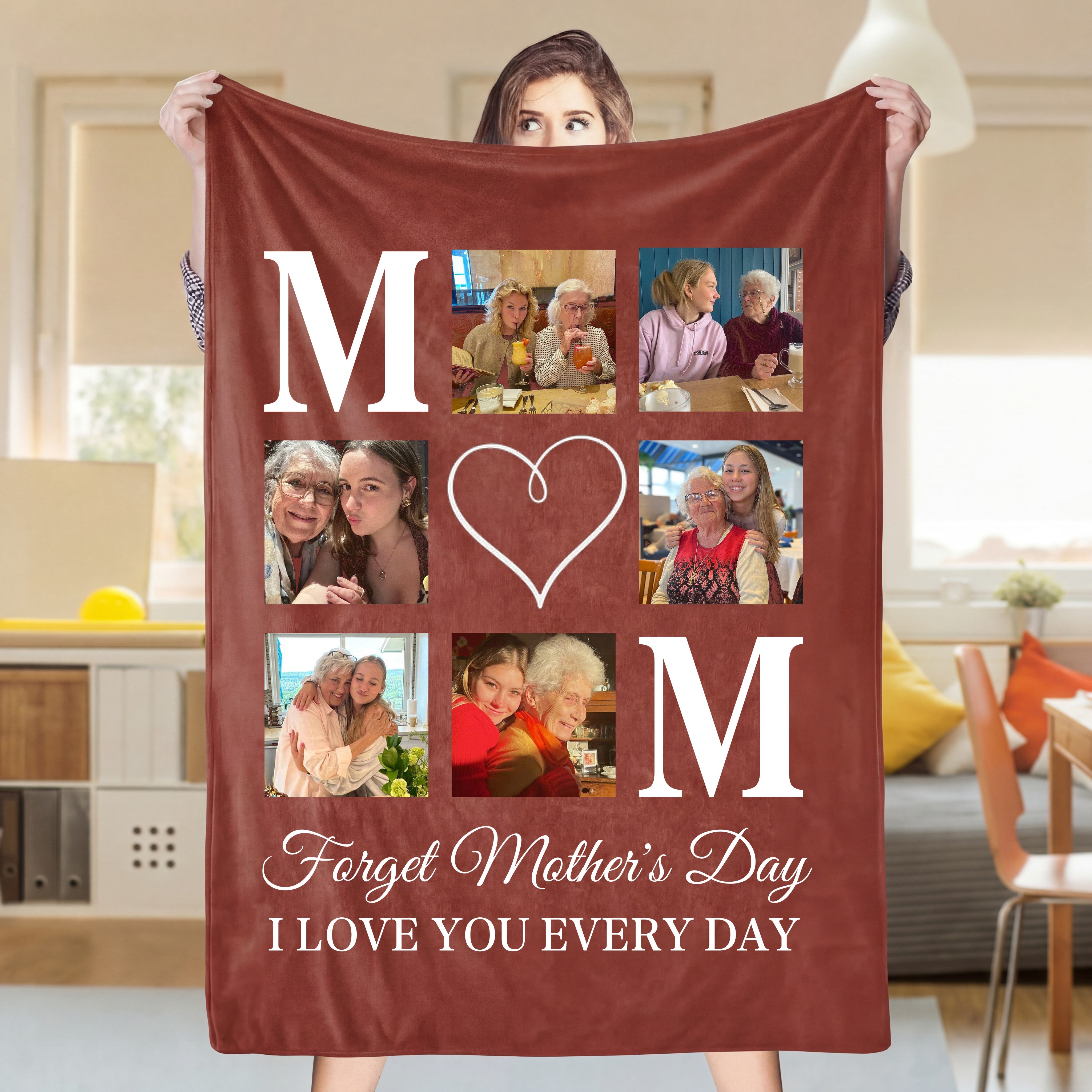 Personalized Photo Collage Blanket – Custom MOM Heart Blanket Gift for Mom | Mother’s Day Gift