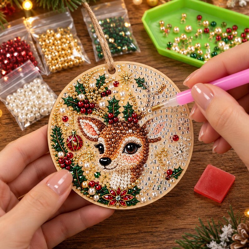 DIY Christmas Pearl Art Ornament Kit-Handmade Beaded Christmas Tree Decorations, Holiday Craft Set for Family & Couples
